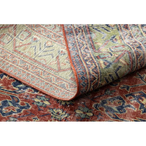 KÄSINSOLUTU villamatto Vintage 10267, runko, kukat - punainen / vihreä, 135x241 cm