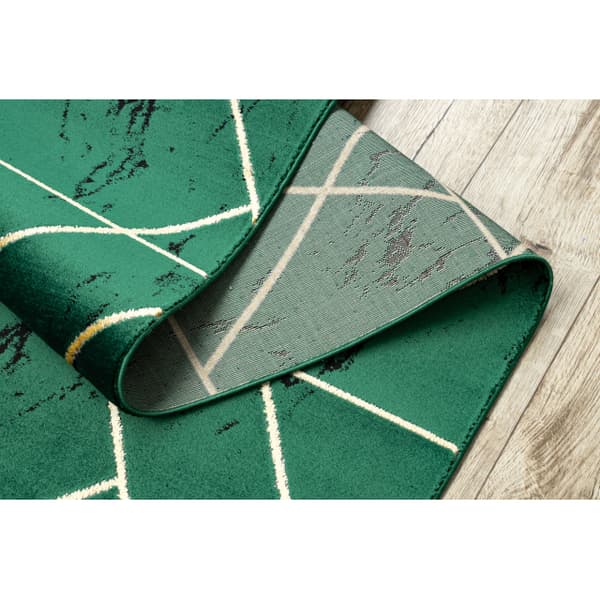 Exklusiv EMERALD Löpare 1012 glamour, snygg marble, geometrisk flaska grön / guld 80 cm, 80x530 cm