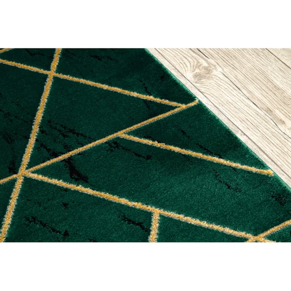 Exklusiv EMERALD Löpare 1012 glamour, snygg marble, geometrisk flaska grön / guld 80 cm, 80x530 cm