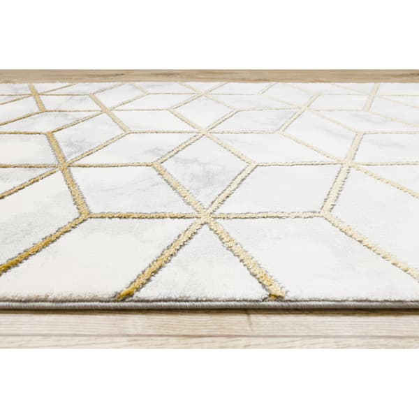 Tæppeløber EMERALD eksklusiv 1014 glamour, stilfuld terning fløde / guld 70 cm, 70x790 cm