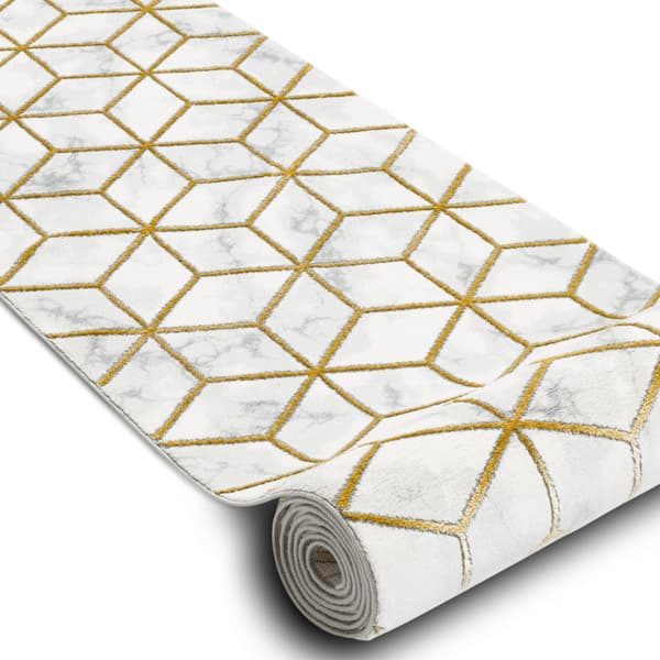 Tæppeløber EMERALD eksklusiv 1014 glamour, stilfuld terning fløde / guld 70 cm, 70x790 cm