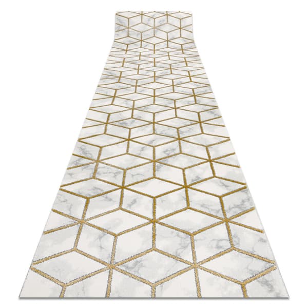 Tæppeløber EMERALD eksklusiv 1014 glamour, stilfuld terning fløde / guld 70 cm, 70x790 cm