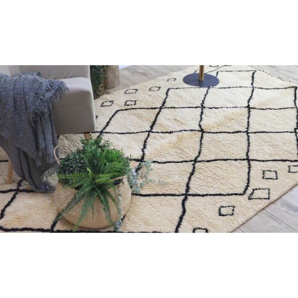 BERBER tæppe MR1652 Beni Mrirt håndvævet fra Marokko, Romber - beige / sort, 160x260 cm