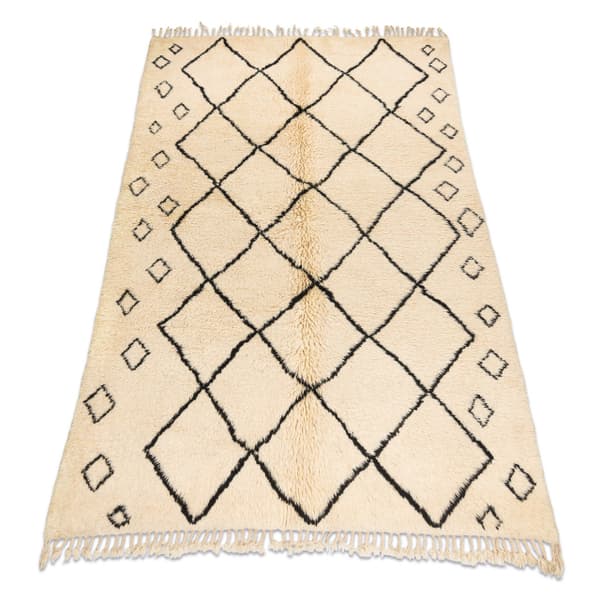 BERBER tæppe MR1652 Beni Mrirt håndvævet fra Marokko, Romber - beige / sort, 160x260 cm