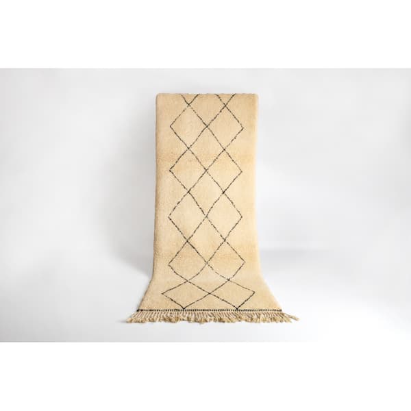 BERBER tæppe MR2091 Beni Mrirt håndvævet fra Marokko, Romber - beige / sort, 100x255 cm