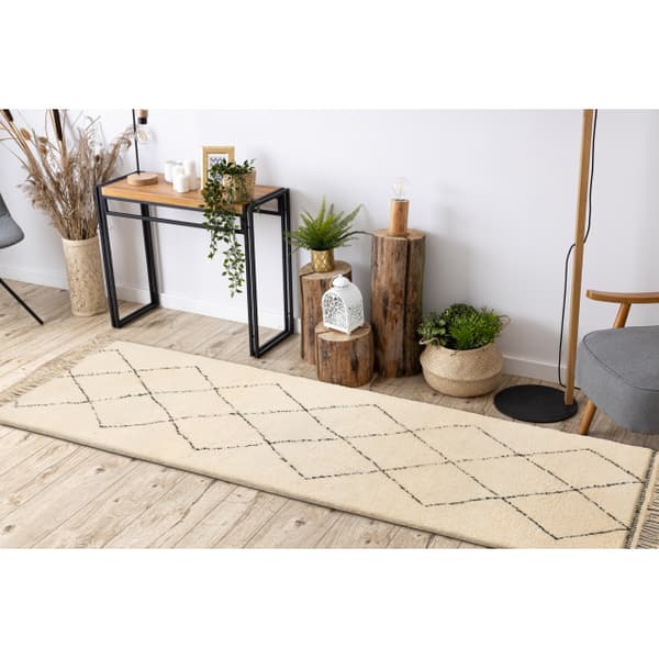 BERBER tæppe MR2091 Beni Mrirt håndvævet fra Marokko, Romber - beige / sort, 100x255 cm