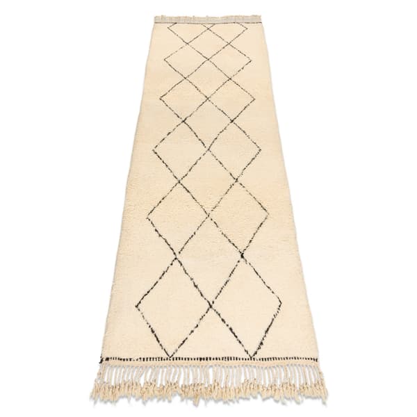 BERBER tæppe MR2091 Beni Mrirt håndvævet fra Marokko, Romber - beige / sort, 100x255 cm