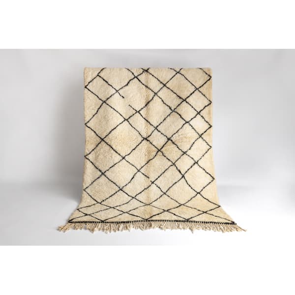BERBER matta MR1943 Beni Mrirt handvävd från Marocko, Gitter - beige / svart, 170x245 cm