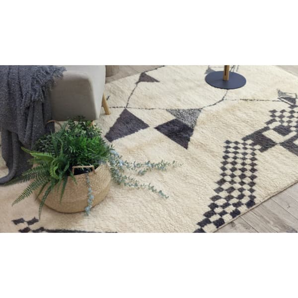 BERBER matto MR1801 Beni Mrirt käsinkudottu Marokosta, Boho - beige / harmaa, 150x240 cm