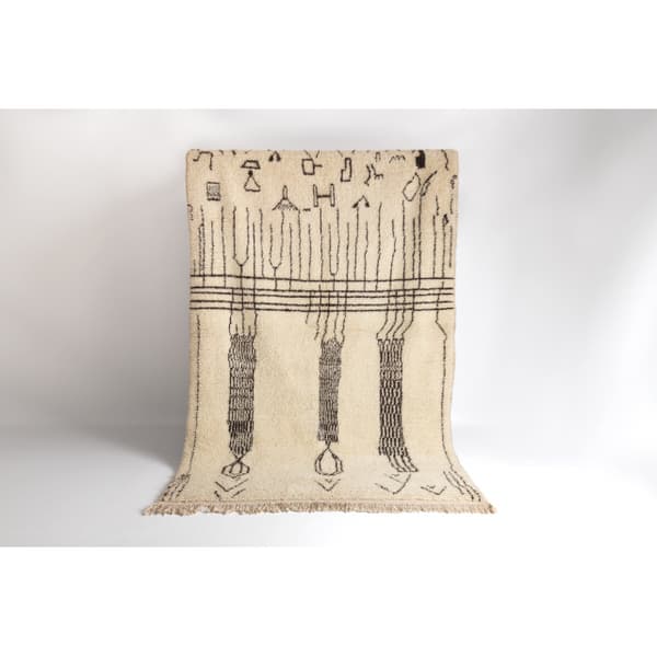 BERBER matto BJ1147 Boujaad käsinkudottu Marokosta, Boho - beige / musta, 150x235 cm