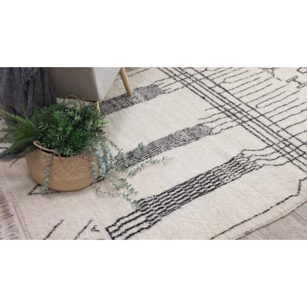 BERBER matto BJ1147 Boujaad käsinkudottu Marokosta, Boho - beige / musta, 150x235 cm