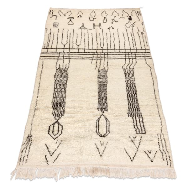 BERBER matto BJ1147 Boujaad käsinkudottu Marokosta, Boho - beige / musta, 150x235 cm