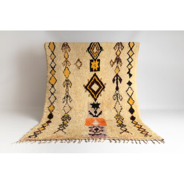 BERBER matta BJ1005 Boujaad handvävd från Marocko, Boho - beige / gul, 140x185 cm