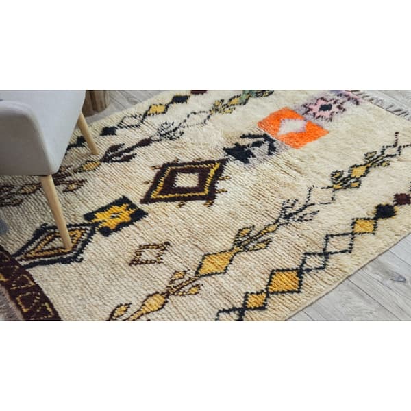BERBER matta BJ1005 Boujaad handvävd från Marocko, Boho - beige / gul, 140x185 cm