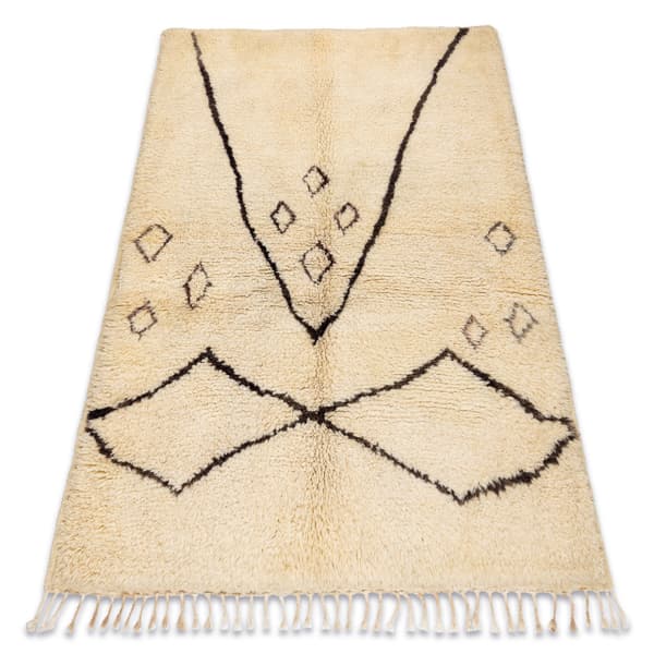 BERBER matto BJ1124 Boujaad käsinkudottu Marokosta, Boho - beige / musta, 155x190 cm