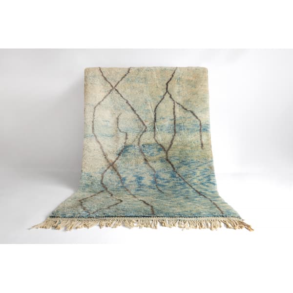 BERBER matto MR4270 Beni Mrirt käsinkudottu Marokosta, Abstrakti - beige / sininen, 120x185 cm