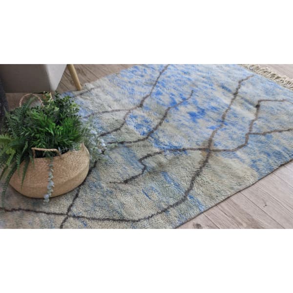 BERBER matto MR4270 Beni Mrirt käsinkudottu Marokosta, Abstrakti - beige / sininen, 120x185 cm