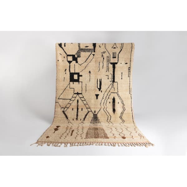 BERBER matto BJ1077 Boujaad käsinkudottu Marokosta, Boho - beige / musta, 170x280 cm