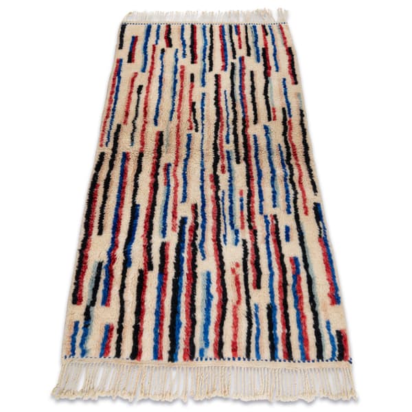 BERBER matto MR2139 Beni Mrirt käsinkudottu Marokosta, Linjat - beige / punainen, 115x180 cm