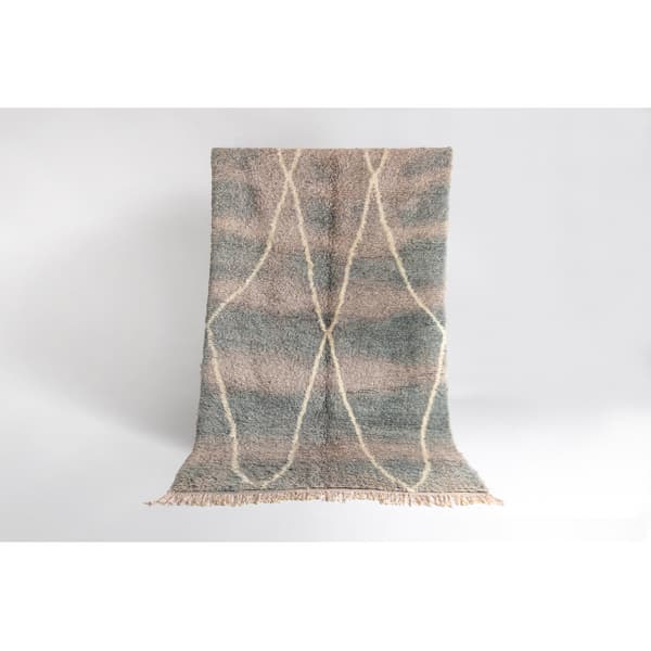 BERBER matto BJ1115 Boujaad käsinkudottu Marokosta, Rombit siniset / harmaat, 145x250 cm