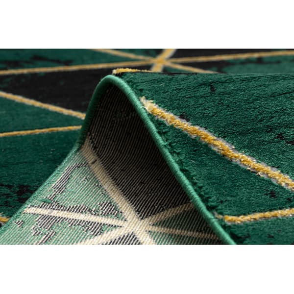Tæppeløber EMERALD eksklusiv 1020 glamour, stilfuld marmor, trekanter flaske grøn / guld 100 cm, 100x570 cm