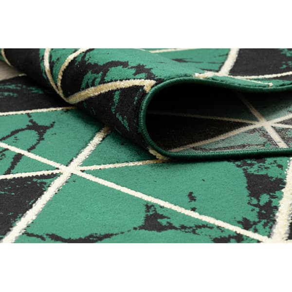 Exklusiv EMERALD Löpare 1020 glamour, snygg marble, trianglar flaska grön / guld 120 cm, 120x470 cm