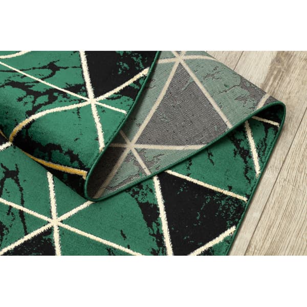 Exklusiv EMERALD Löpare 1020 glamour, snygg marble, trianglar flaska grön / guld 120 cm, 120x470 cm