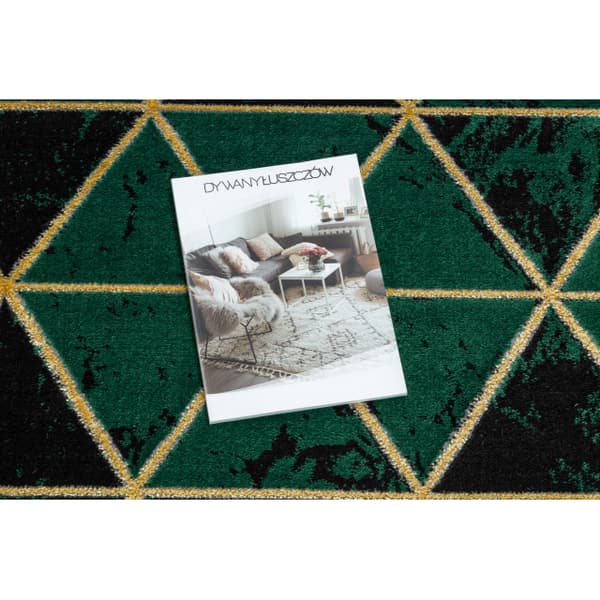 Exklusiv EMERALD Löpare 1020 glamour, snygg marble, trianglar flaska grön / guld 120 cm, 120x470 cm