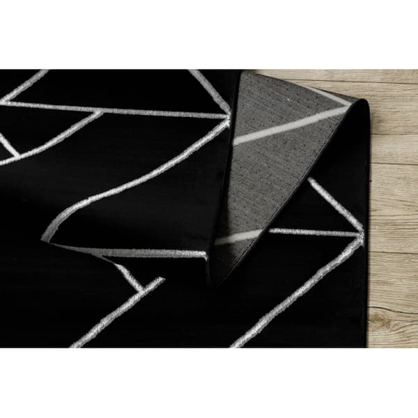Fortovet EMERALD eksklusiv 7543 glamour, stilfuld geometrisk sort / sølv 120 cm, 120x470 cm