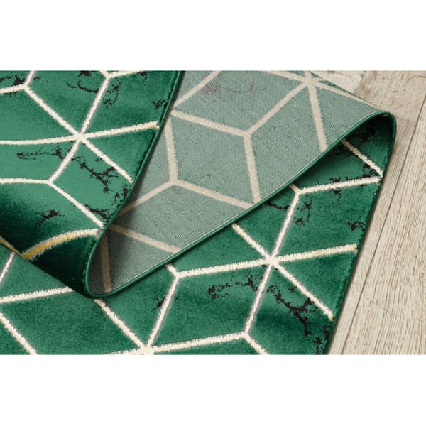 Exklusiv EMERALD Löpare 1014 glamour, snygg kub flaska grön / guld 80 cm, 80x530 cm