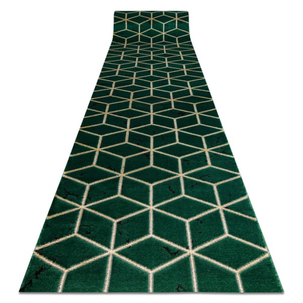 Exklusiv EMERALD Löpare 1014 glamour, snygg kub flaska grön / guld 80 cm, 80x530 cm