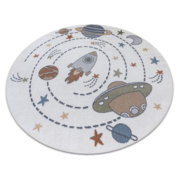 Matto BONO 8288 ympyrä Avaruus, planeetat kerma / antrasiitti, cirkel 100 cm