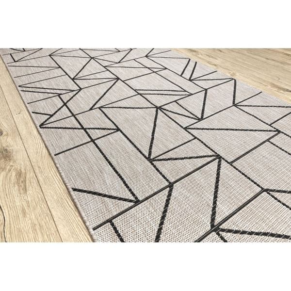 Löpare SIZAL FLOORLUX design 20605 TRIANGLER, GEOMETRISK silver / svart 70 cm, 70x210 cm