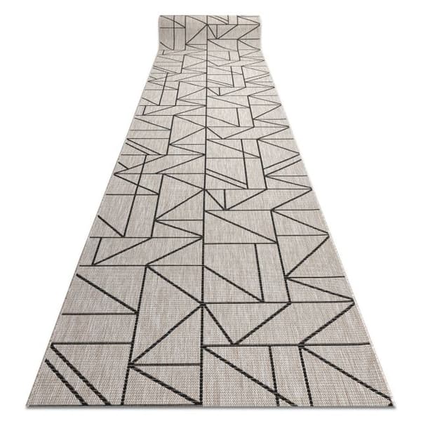 Fortovet SISAL FLOORLUX design 20605 TRIANGLER, GEOMETRISK sølv  / sort 80 cm, 80x240 cm