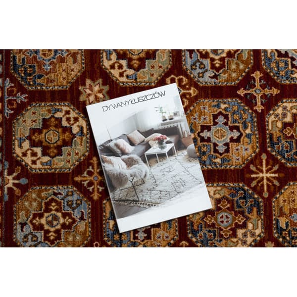 Matta Ull KESHAN fringe, Ornament, ram oriental 7874/53588 rödvin, 80x145 cm