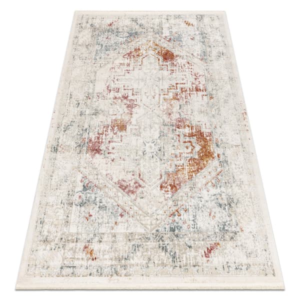 DISTIN 0100B vaaleanpunainen / puuteri / valkoinen moderni matto - Ornamentti, vintage, hapsut, 180x270 cm