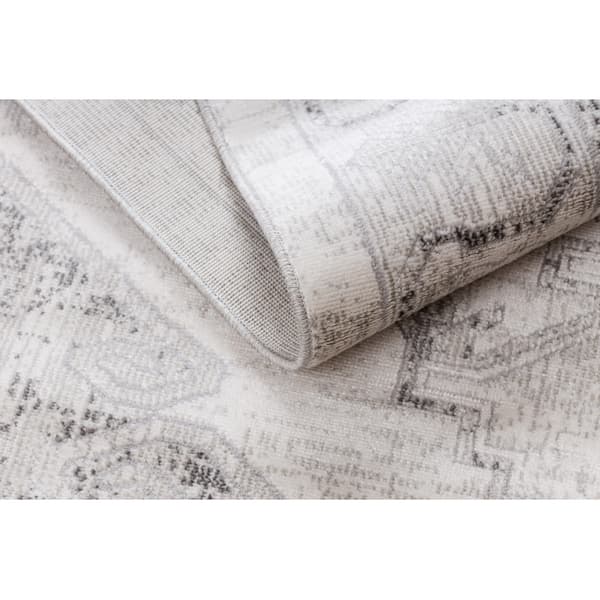 DISTIN 0107B harmaa / vaaleanharmaa / valkoinen moderni matto - Ornamentti, runko vintage, hapsut, 120x170 cm
