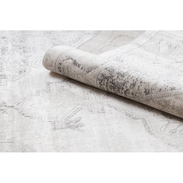 DISTIN 0107B harmaa / vaaleanharmaa / valkoinen moderni matto - Ornamentti, runko vintage, hapsut, 120x170 cm