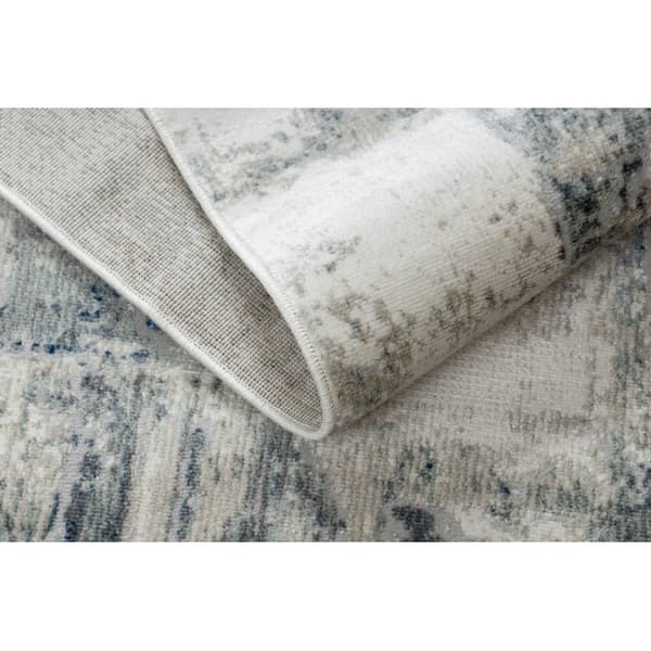 DISTIN 0143A marinblå / blå / vit modern matta - Geometrisk, vintage, fransar, 80x150 cm