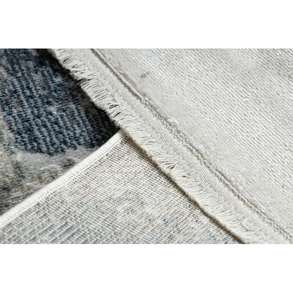 DISTIN 0143A marinblå / blå / vit modern matta - Geometrisk, vintage, fransar, 120x170 cm