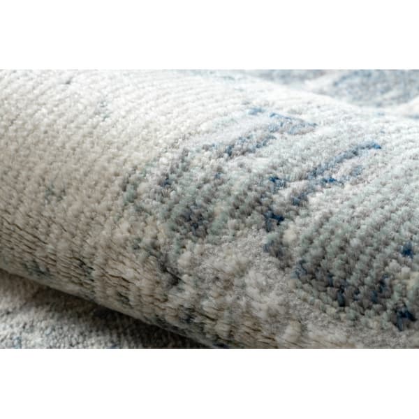 DISTIN 0143A marinblå / blå / vit modern matta - Geometrisk, vintage, fransar, 120x170 cm