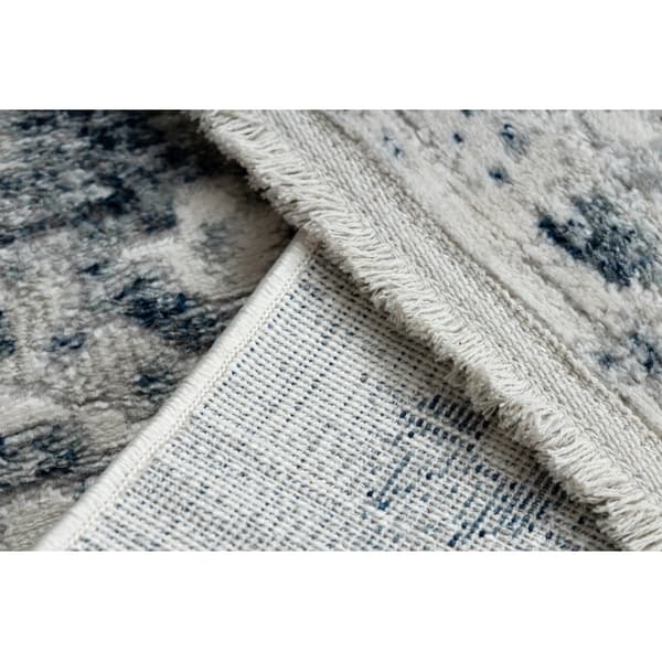 DISTIN 0822A marinblå / blå / vit modern matta - Rosett, vintage, fransar, 140x190 cm