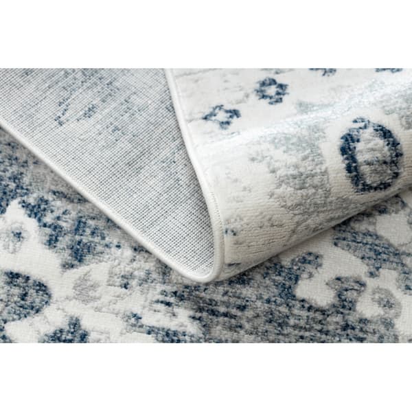 DISTIN 0822A marinblå / blå / vit modern matta - Rosett, vintage, fransar, 180x270 cm