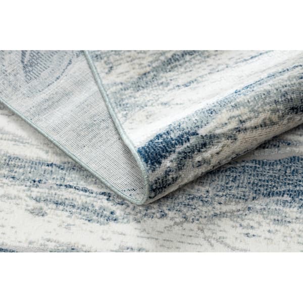 DISTIN 0849A marinblå / blå / vit modern matta - Waves, vintage, fransar, 160x230 cm