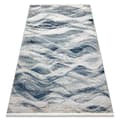 Miniatyrbild 1 av 5: DISTIN 0849A marinblå / blå / vit modern matta - Waves, vintage, fransar, 160x230 cm