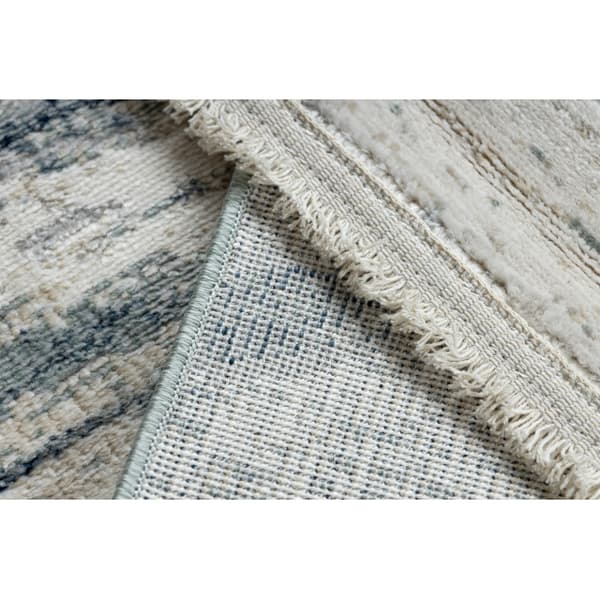 DISTIN 0849A marinblå / blå / vit modern matta - Waves, vintage, fransar, 140x190 cm
