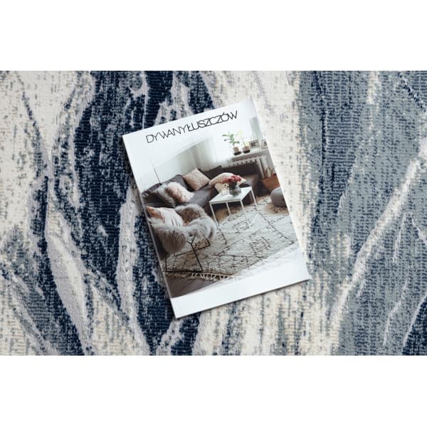 DISTIN 0849A marinblå / blå / vit modern matta - Waves, vintage, fransar, 140x190 cm