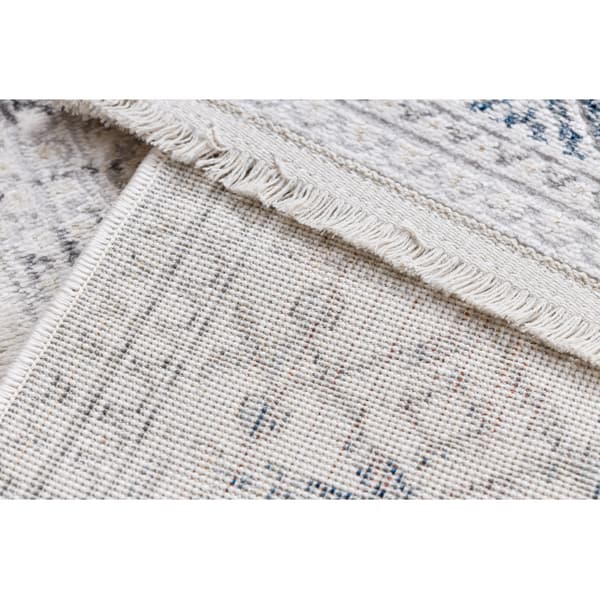 DISTIN 0833A marinblå / blå / vit modern matta - Boho, vintage, fransar, 180x270 cm