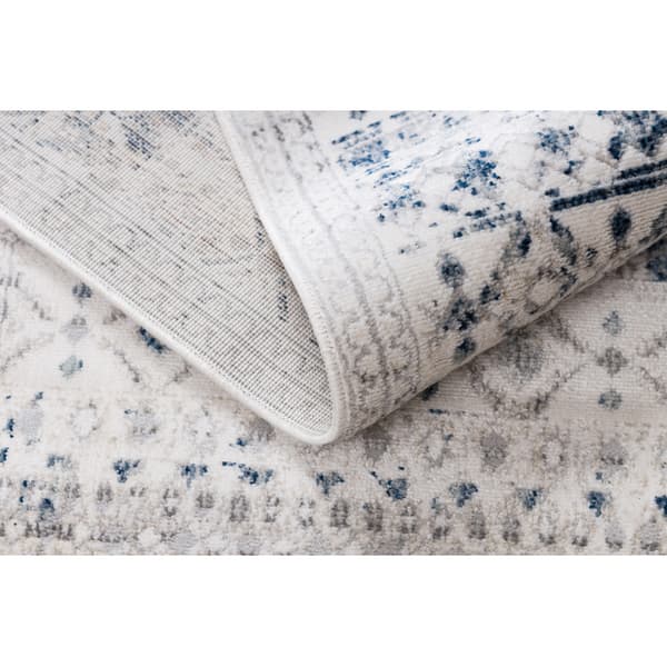 DISTIN 0833A marinblå / blå / vit modern matta - Boho, vintage, fransar, 180x270 cm