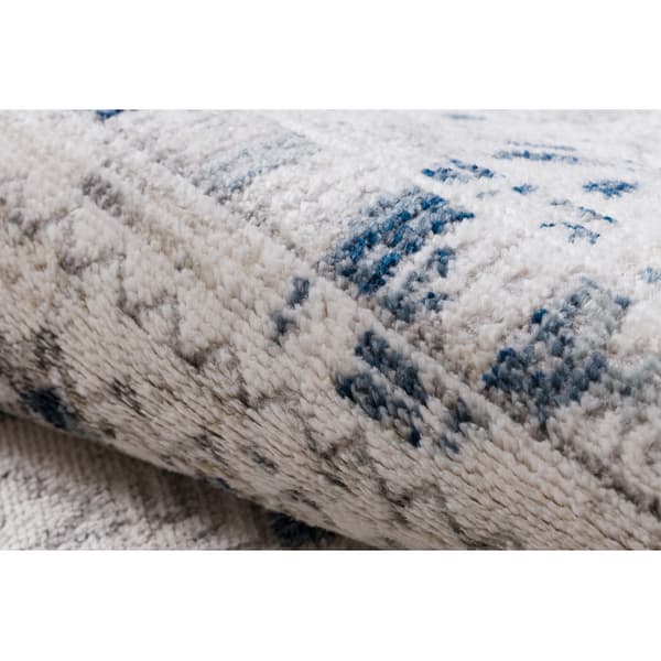 DISTIN 0833A marinblå / blå / vit modern matta - Boho, vintage, fransar, 180x270 cm